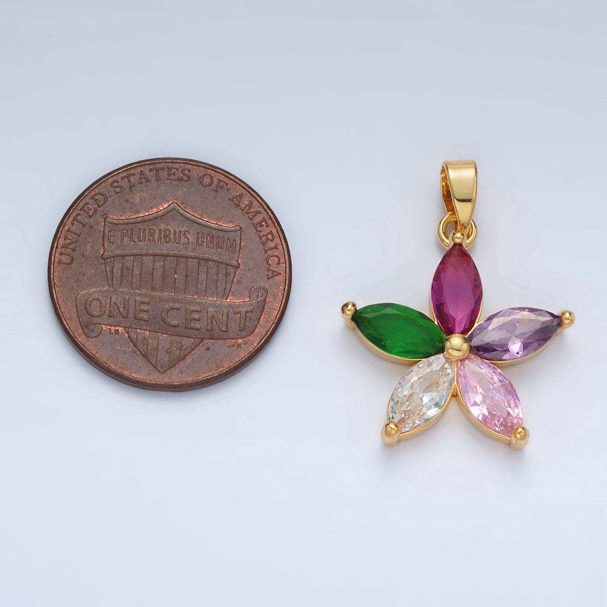 24K Gold plated Multicolor Marquise CZ Flower Pendant in Gold & Silver | AA1386