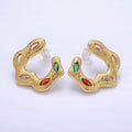 24K Gold plated Multicolor Marquise CZ Wavy Line-Textured Stud Earrings Set | P526 - DLUXCA