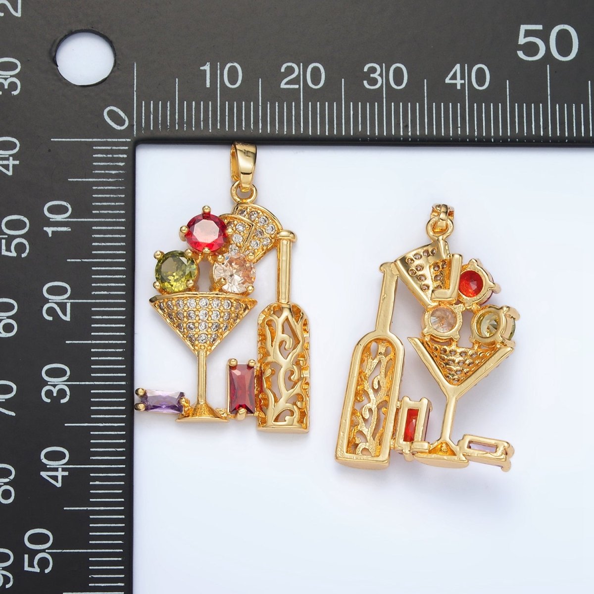 24K Gold plated Multicolor Micro Paved Baguette CZ Martini Wine Alcohol Drinks Pendant | I708 - DLUXCA