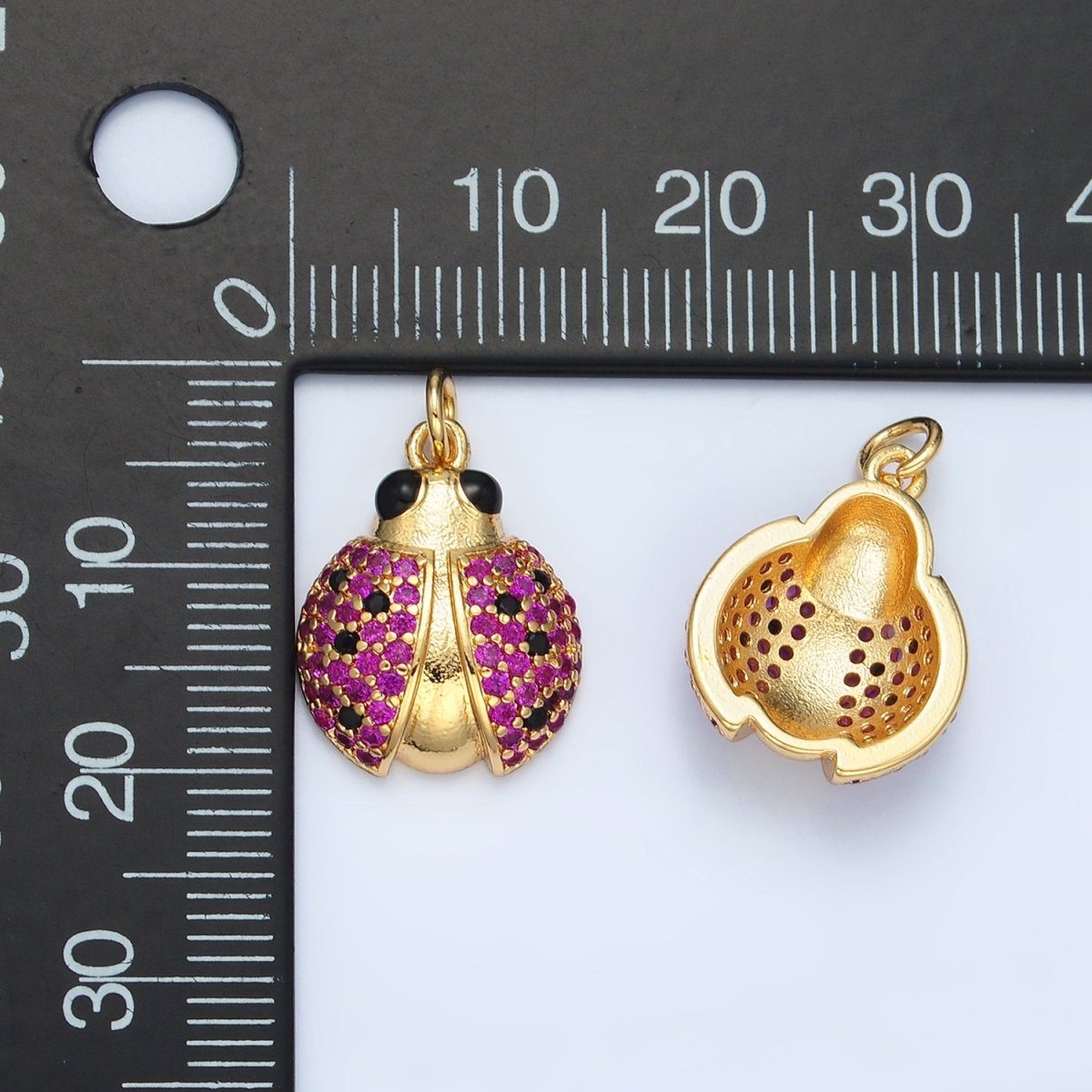 24K Gold plated Multicolor Micro Paved Cute Ladybug Insect Animal Charm | M - 895 - DLUXCA