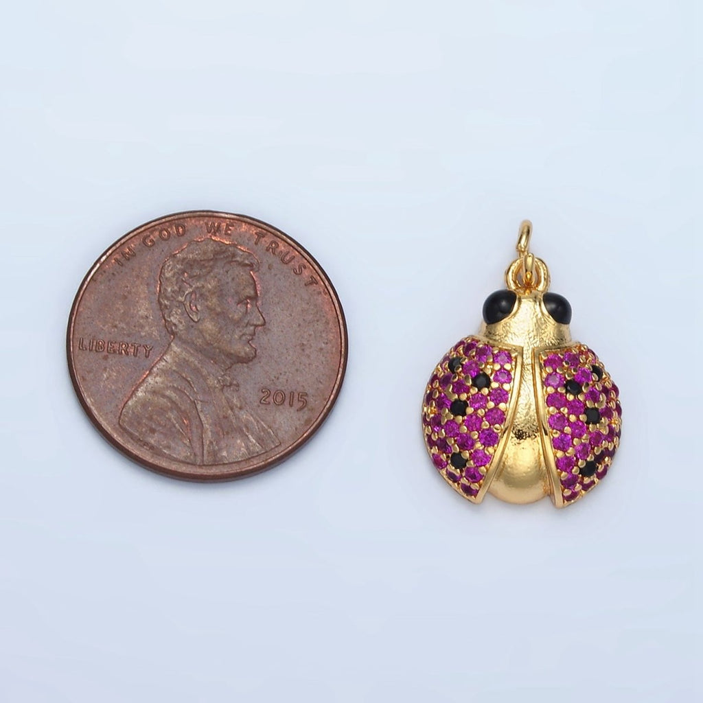 24K Gold plated Multicolor Micro Paved Cute Ladybug Insect Animal Charm | M - 895 - DLUXCA
