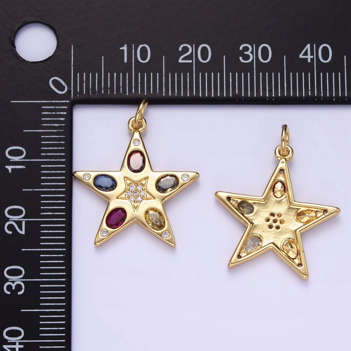 24K Gold plated Multicolor Micro Paved CZ Celestial Star Charm | E363 - DLUXCA