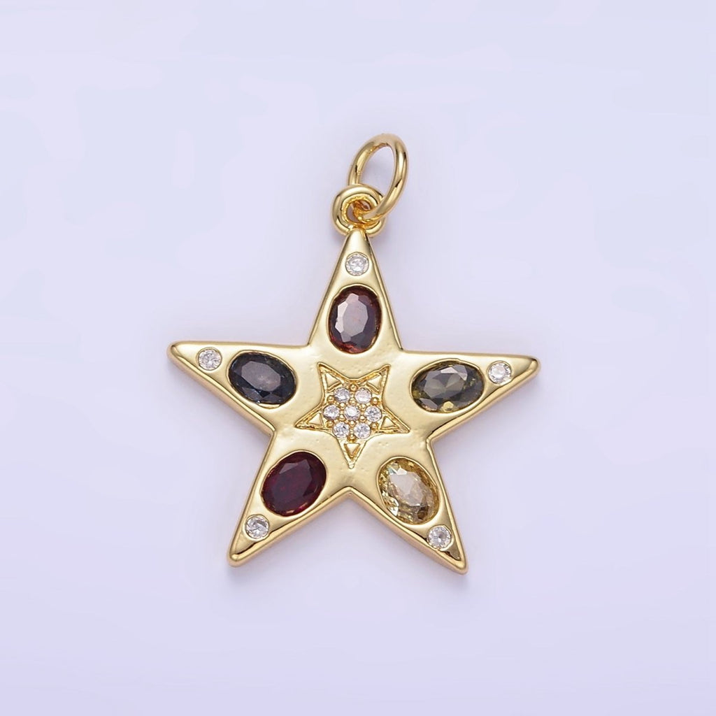 24K Gold plated Multicolor Micro Paved CZ Celestial Star Charm | E363 - DLUXCA