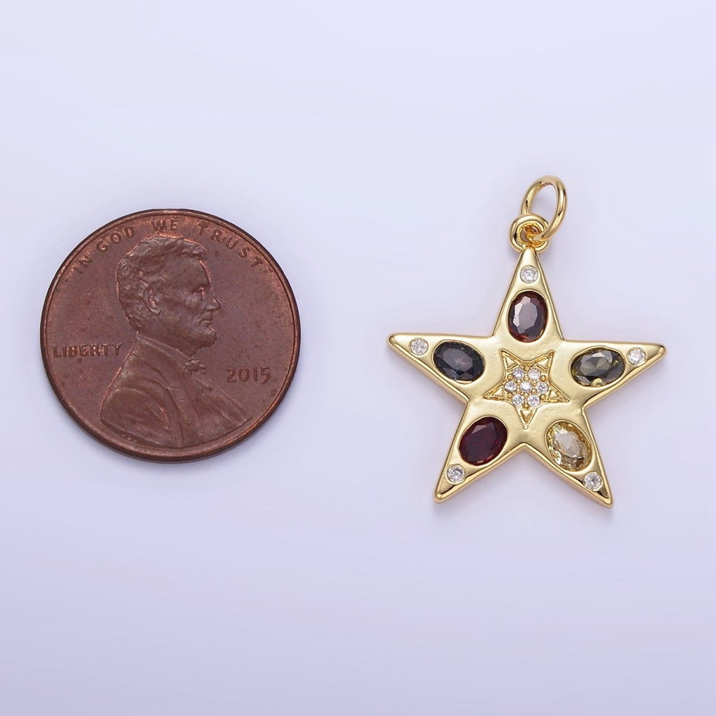 24K Gold plated Multicolor Micro Paved CZ Celestial Star Charm | E363 - DLUXCA