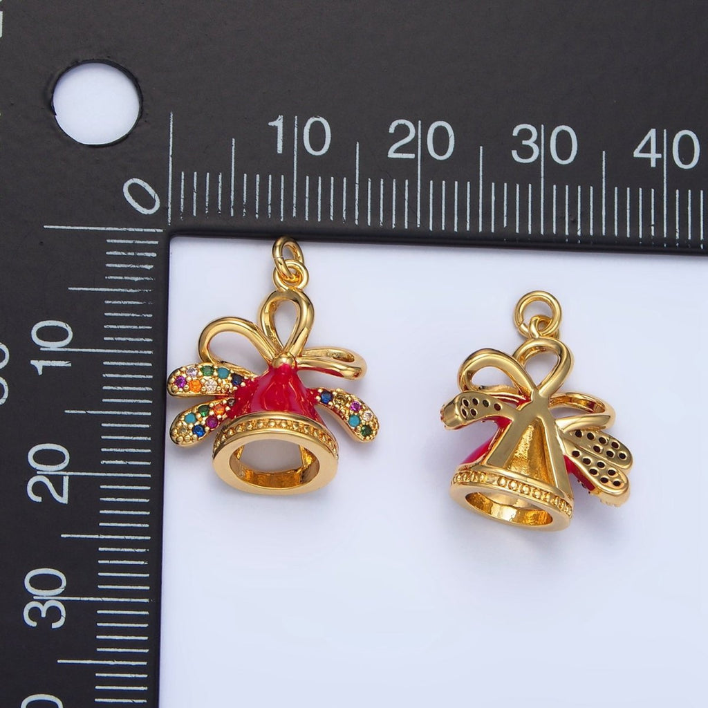 24K Gold plated Multicolor Micro Paved CZ Christmas Hat Enamel Charm | X613 - DLUXCA