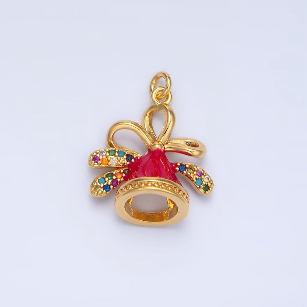 24K Gold plated Multicolor Micro Paved CZ Christmas Hat Enamel Charm | X613 - DLUXCA