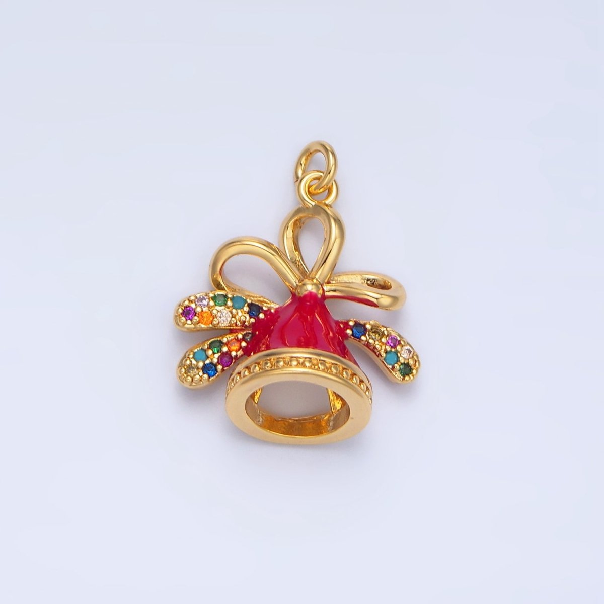 24K Gold plated Multicolor Micro Paved CZ Christmas Hat Enamel Charm | X613 - DLUXCA