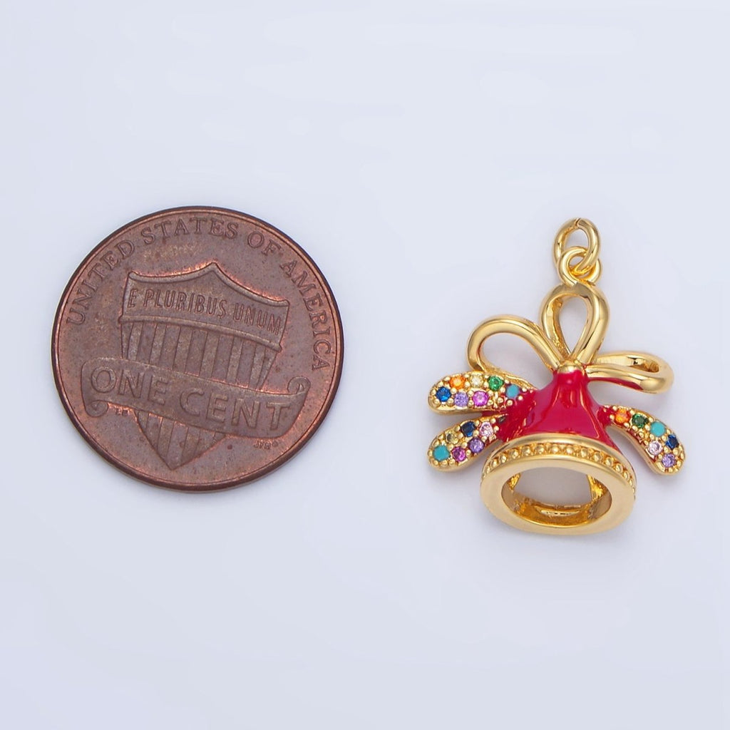 24K Gold plated Multicolor Micro Paved CZ Christmas Hat Enamel Charm | X613 - DLUXCA