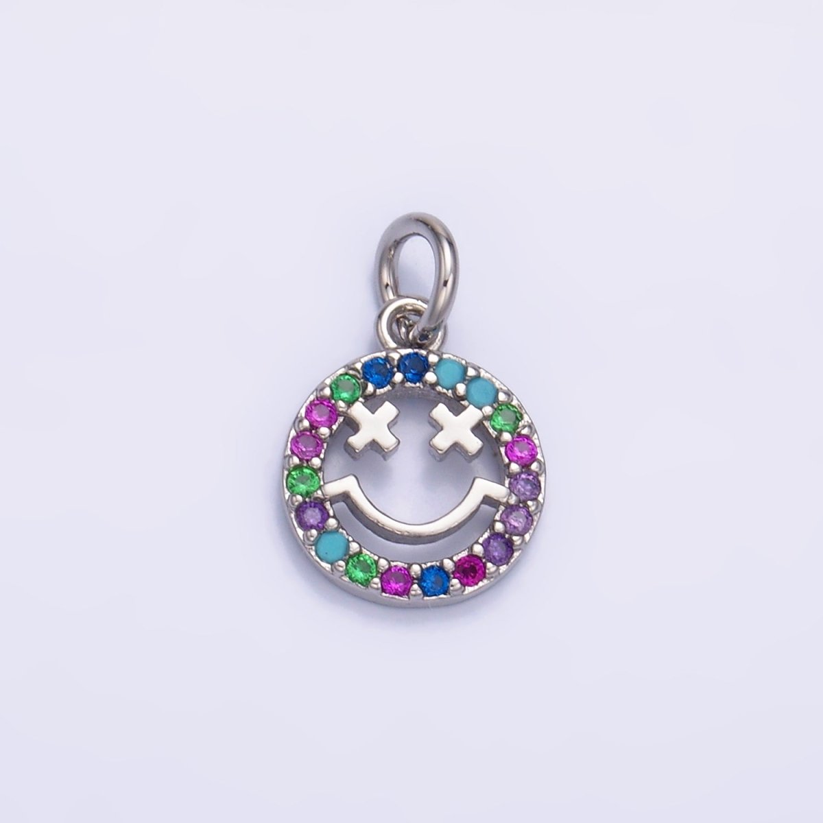 24K Gold plated Multicolor Micro Paved CZ Smiley Face Charm in Gold & Silver | W867 - DLUXCA
