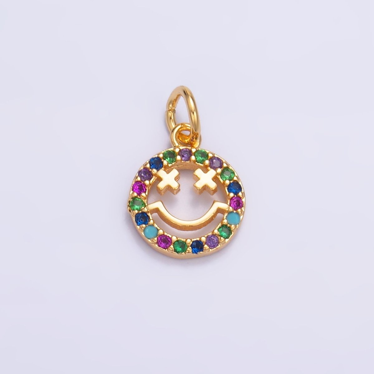 24K Gold plated Multicolor Micro Paved CZ Smiley Face Charm in Gold & Silver | W867 - DLUXCA