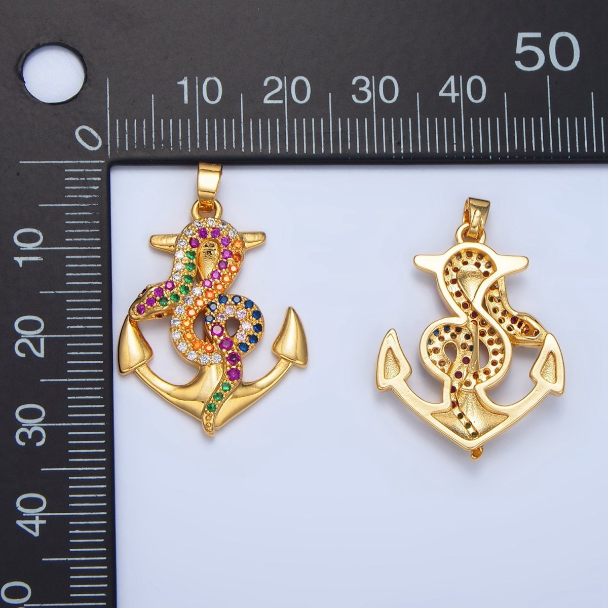 24K Gold plated Multicolor Micro Paved CZ Snake Anchor Pendant | AA946 - DLUXCA