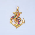 24K Gold plated Multicolor Micro Paved CZ Snake Anchor Pendant | AA946 - DLUXCA