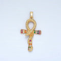 24K Gold plated Multicolor Micro Paved CZ Snake Ankh Cross Pendant | AA864 - DLUXCA