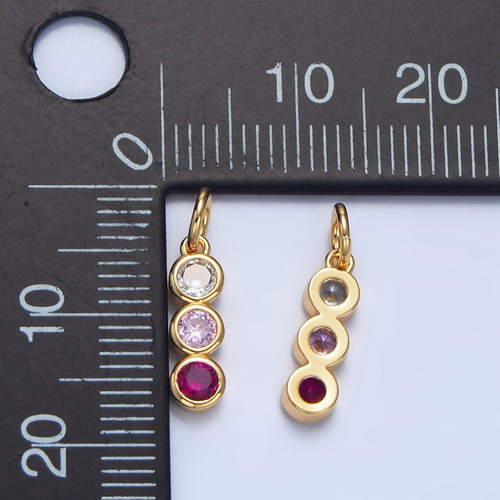 24K Gold plated Multicolor Pink CZ Round Bezel Linear Charm | X616 - DLUXCA