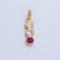 24K Gold plated Multicolor Pink CZ Round Bezel Linear Charm | X616 - DLUXCA