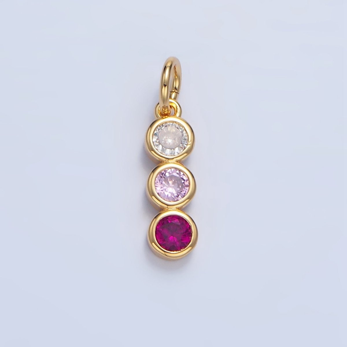 24K Gold plated Multicolor Pink CZ Round Bezel Linear Charm | X616 - DLUXCA