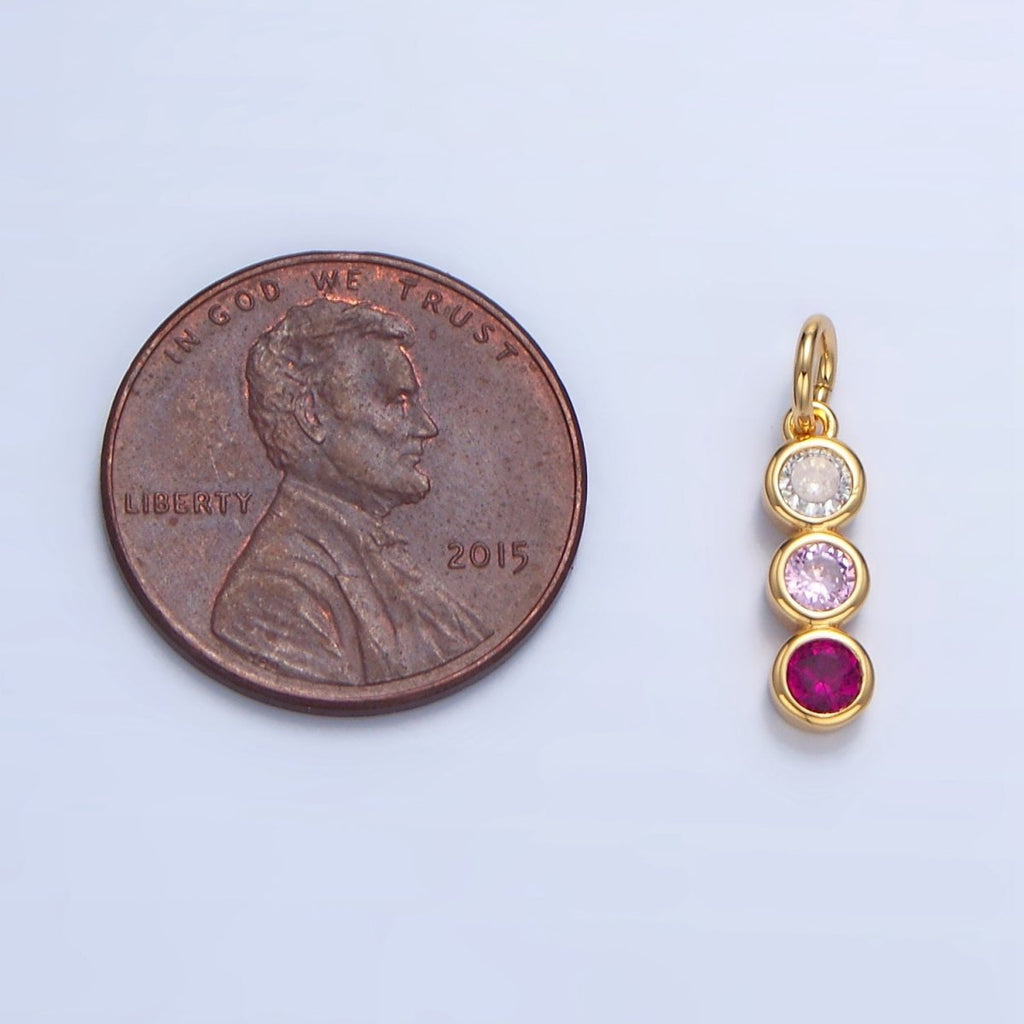 24K Gold plated Multicolor Pink CZ Round Bezel Linear Charm | X616 - DLUXCA