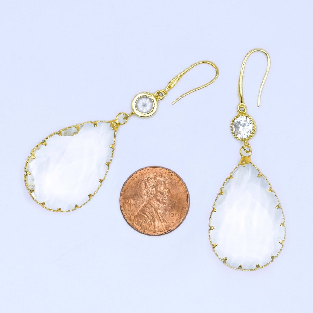 24K Gold plated Multifaceted CZ Teardrop Drop French Hook Earrings | AB1416 