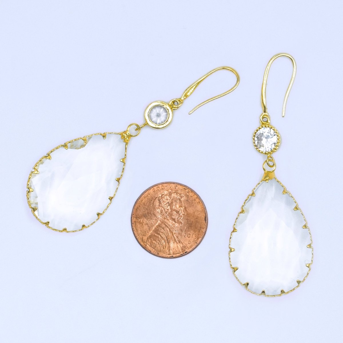24K Gold plated Multifaceted CZ Teardrop Drop French Hook Earrings | AB1416 