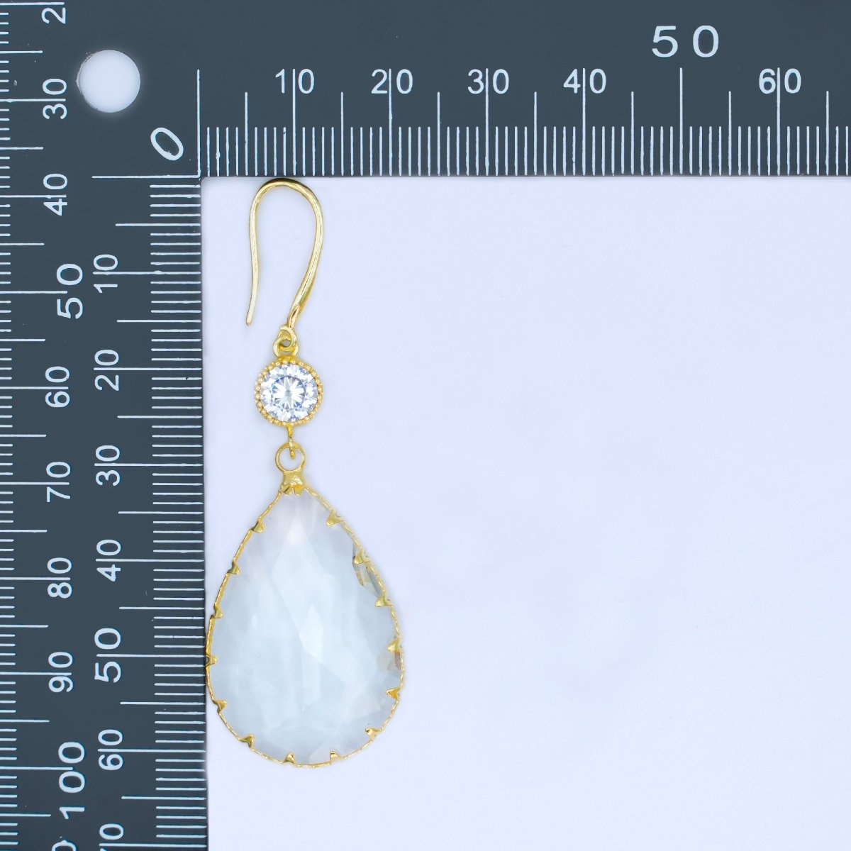 24K Gold plated Multifaceted CZ Teardrop Drop French Hook Earrings | AB1416 