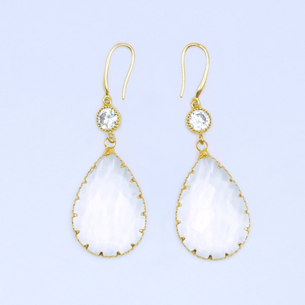 24K Gold plated Multifaceted CZ Teardrop Drop French Hook Earrings | AB1416 