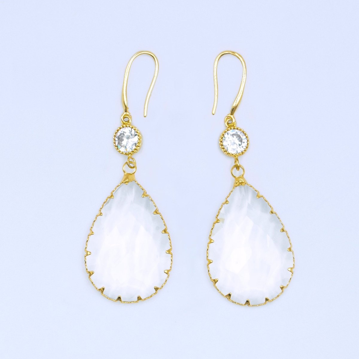 24K Gold plated Multifaceted CZ Teardrop Drop French Hook Earrings | AB1416 