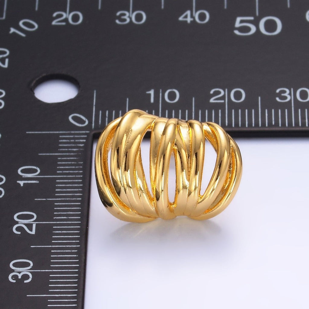 24K Gold plated Multiple Band Wide C - Shaped Hoop Earrings in Gold & Silver | AB964 AB973 