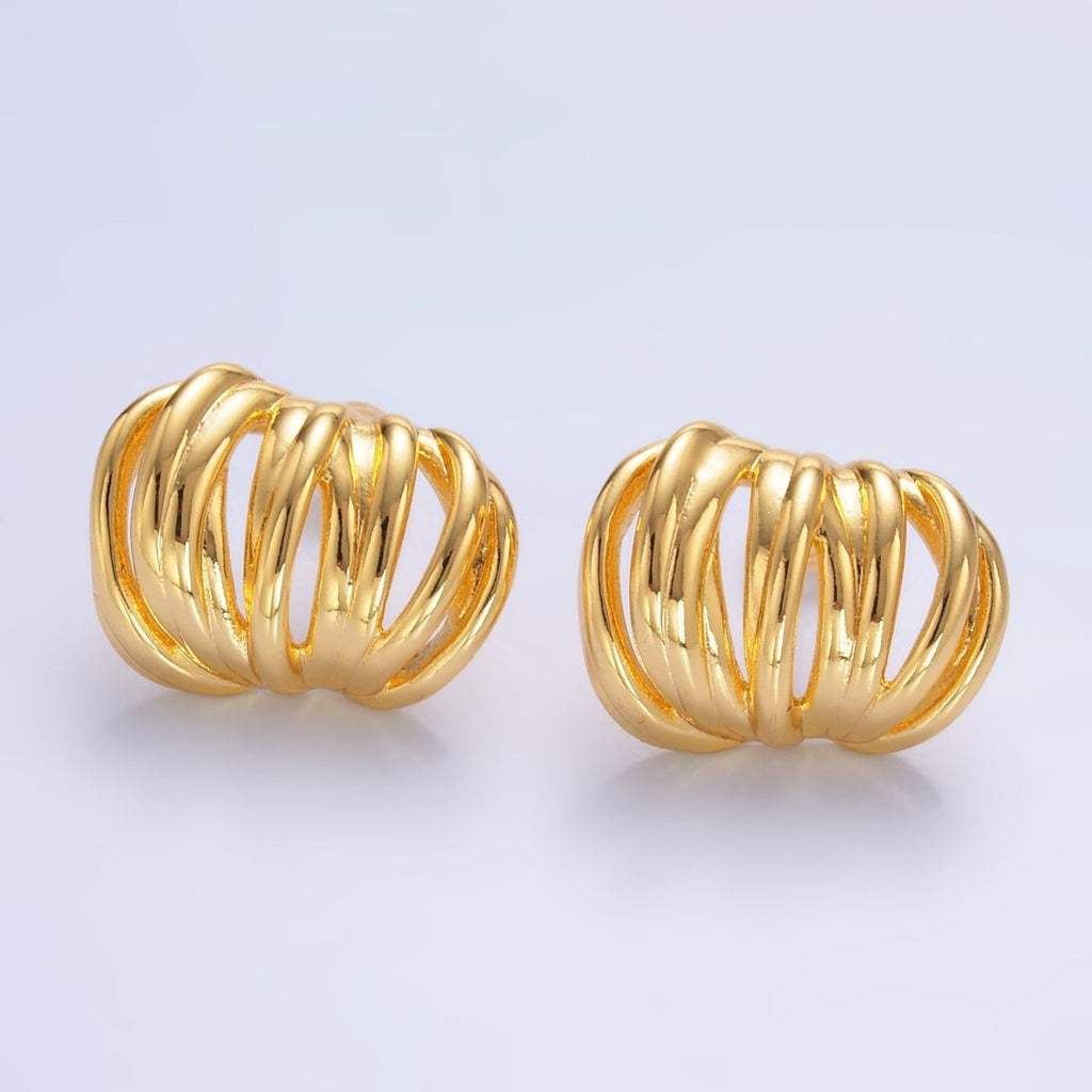 24K Gold plated Multiple Band Wide C - Shaped Hoop Earrings in Gold & Silver | AB964 AB973 