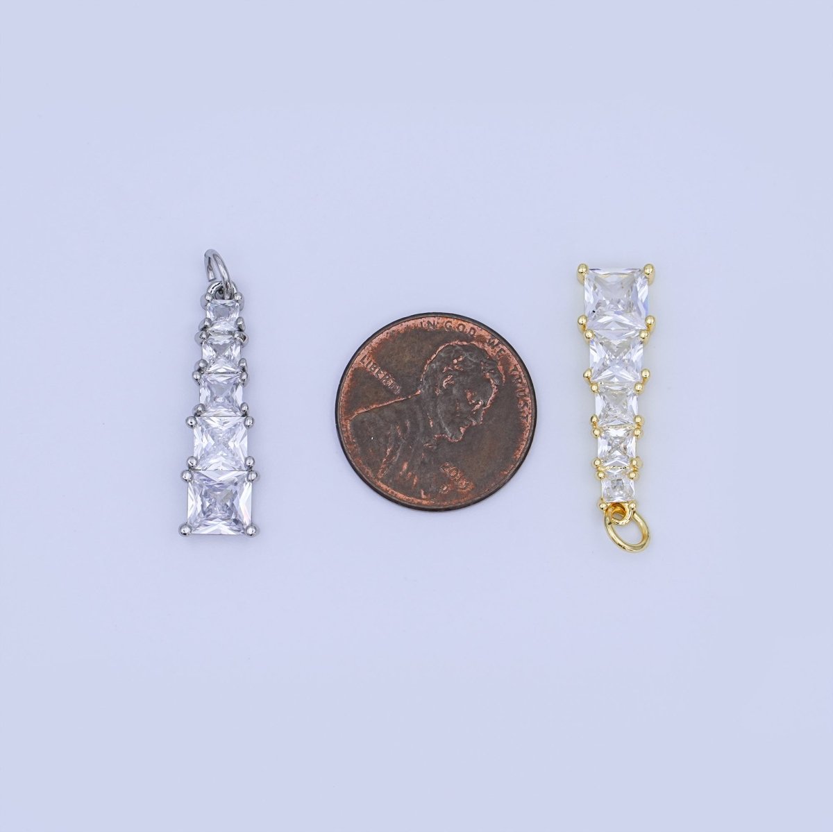 24K Gold plated Multiple Clear CZ Square Baguette Charm in Gold & Silver | N057 