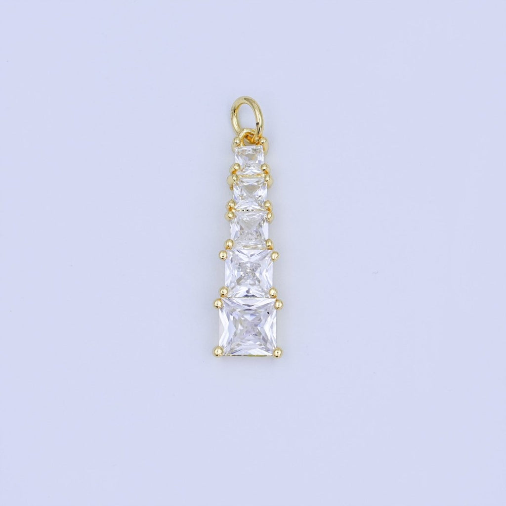 24K Gold plated Multiple Clear CZ Square Baguette Charm in Gold & Silver | N057 