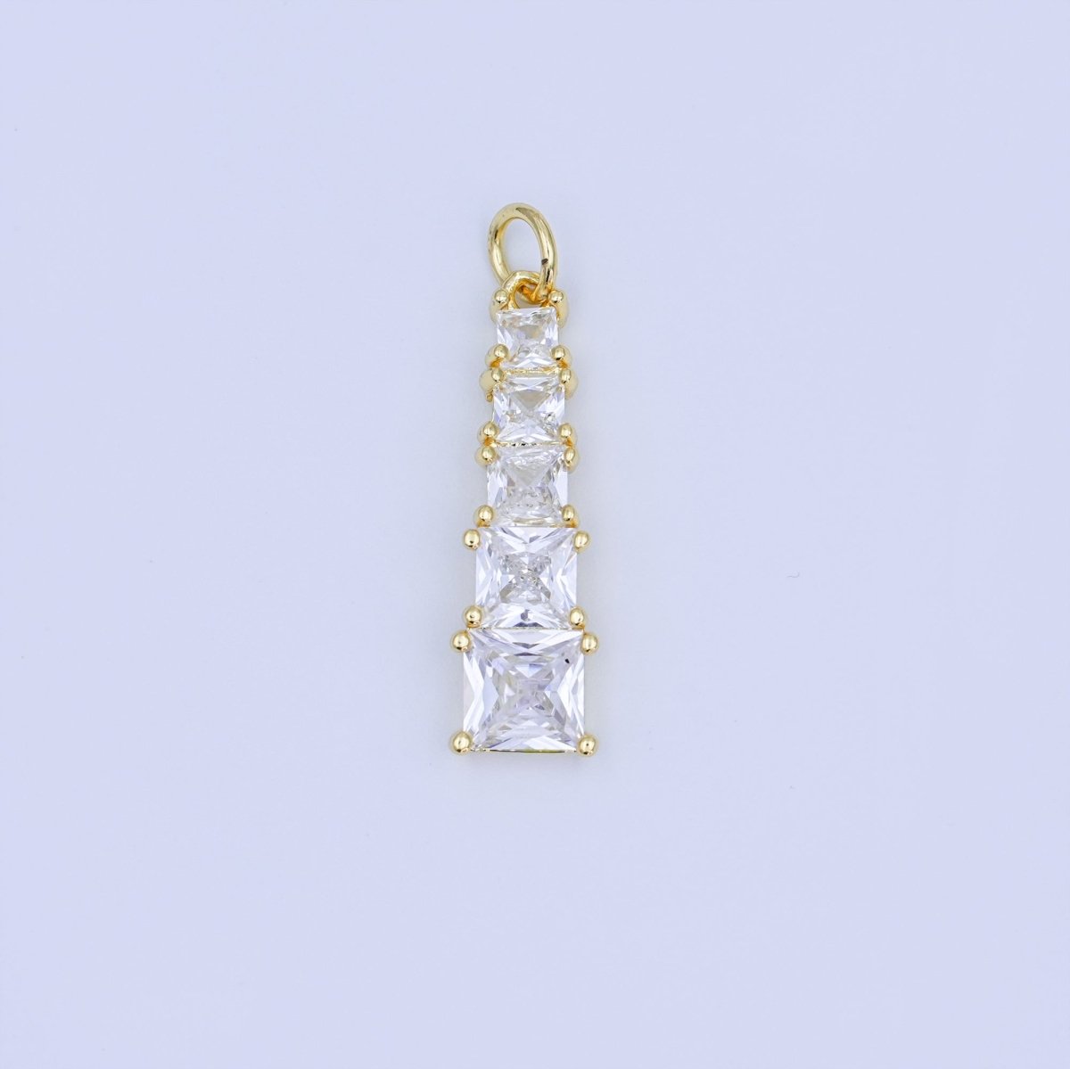 24K Gold plated Multiple Clear CZ Square Baguette Charm in Gold & Silver | N057 