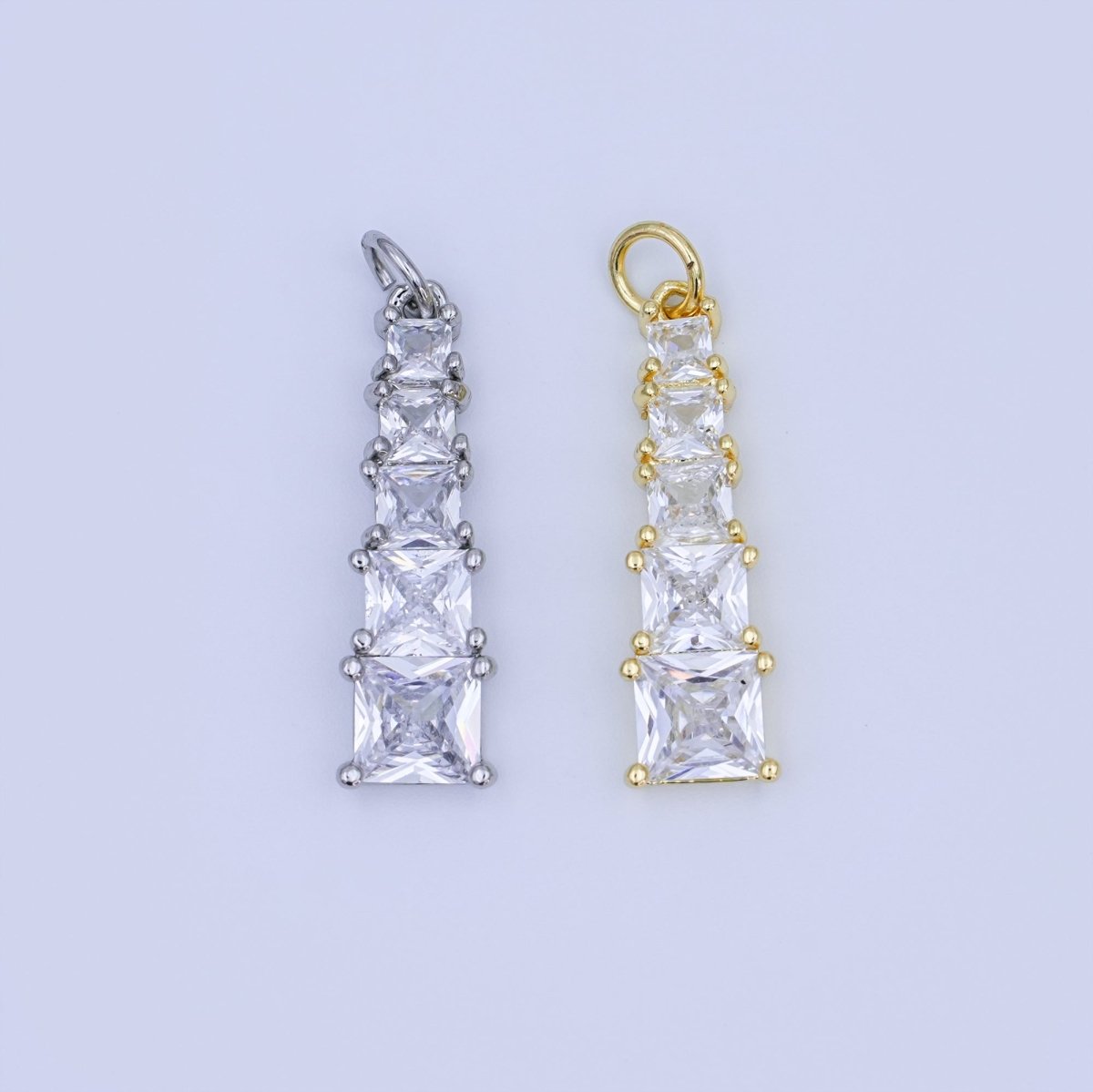 24K Gold plated Multiple Clear CZ Square Baguette Charm in Gold & Silver | N057 