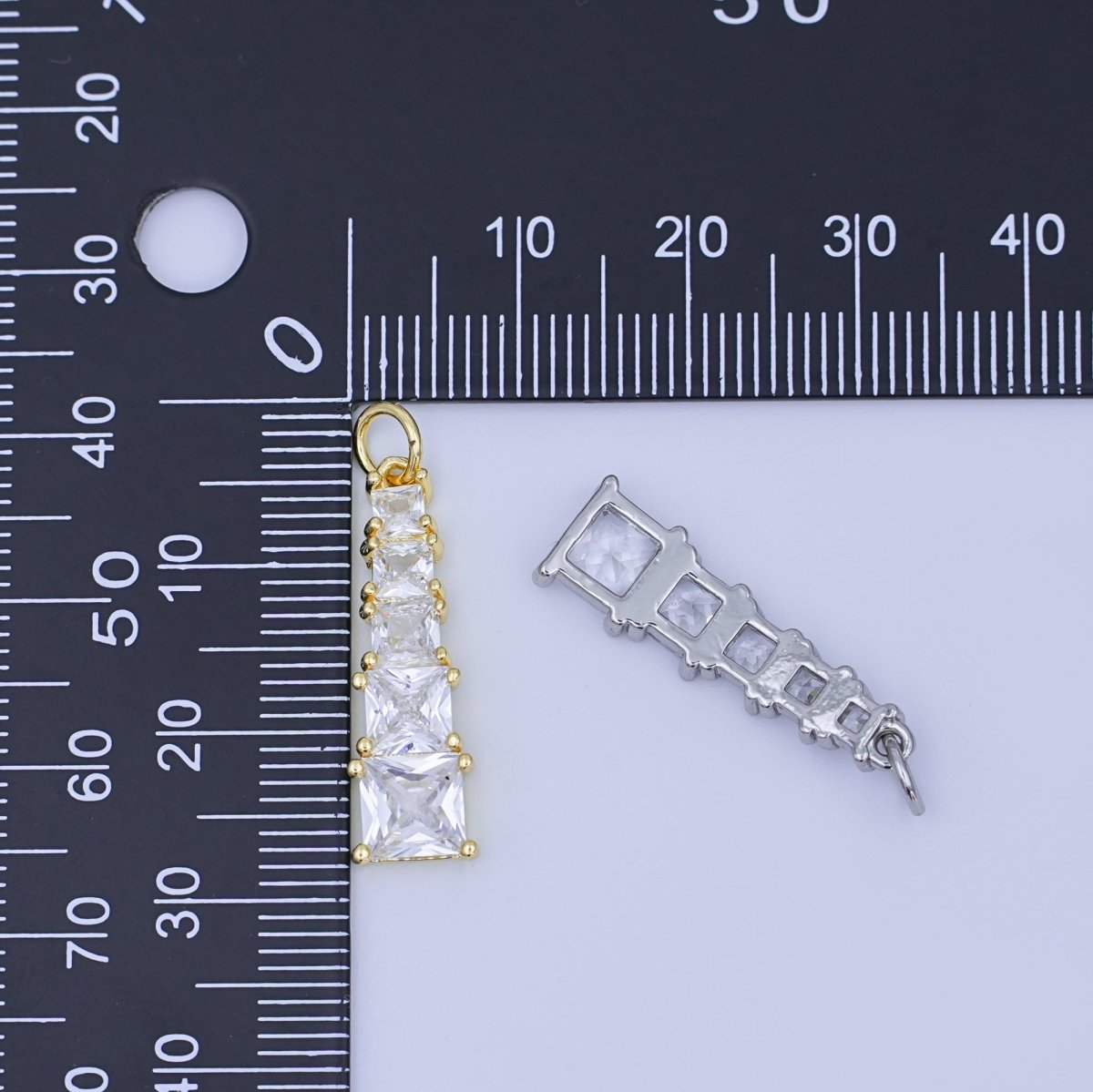 24K Gold plated Multiple Clear CZ Square Baguette Charm in Gold & Silver | N057 