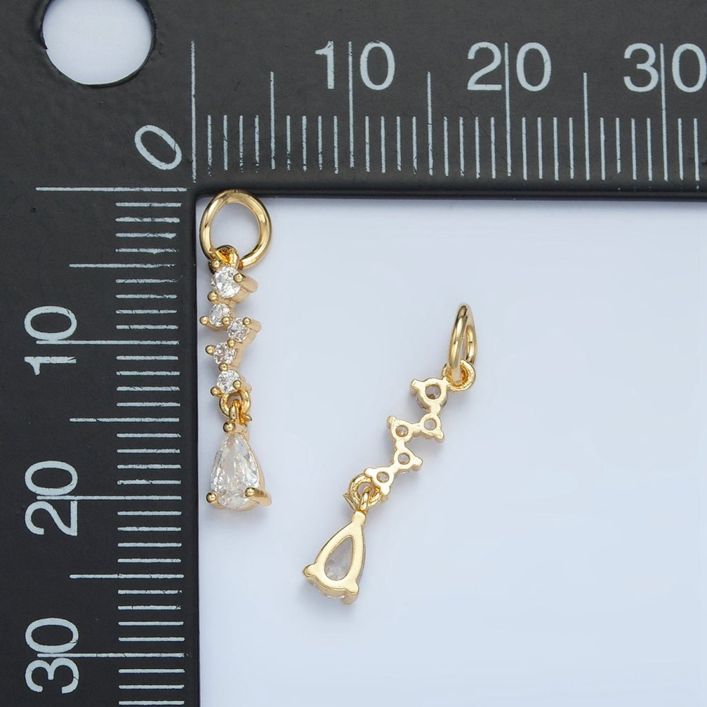 24K Gold plated Multiple Clear CZ Teardrop Drop Charm | N1393 - DLUXCA