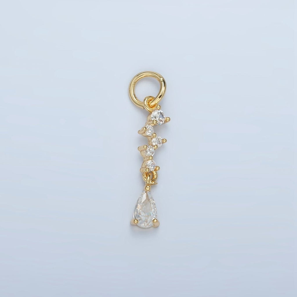 24K Gold plated Multiple Clear CZ Teardrop Drop Charm | N1393 - DLUXCA