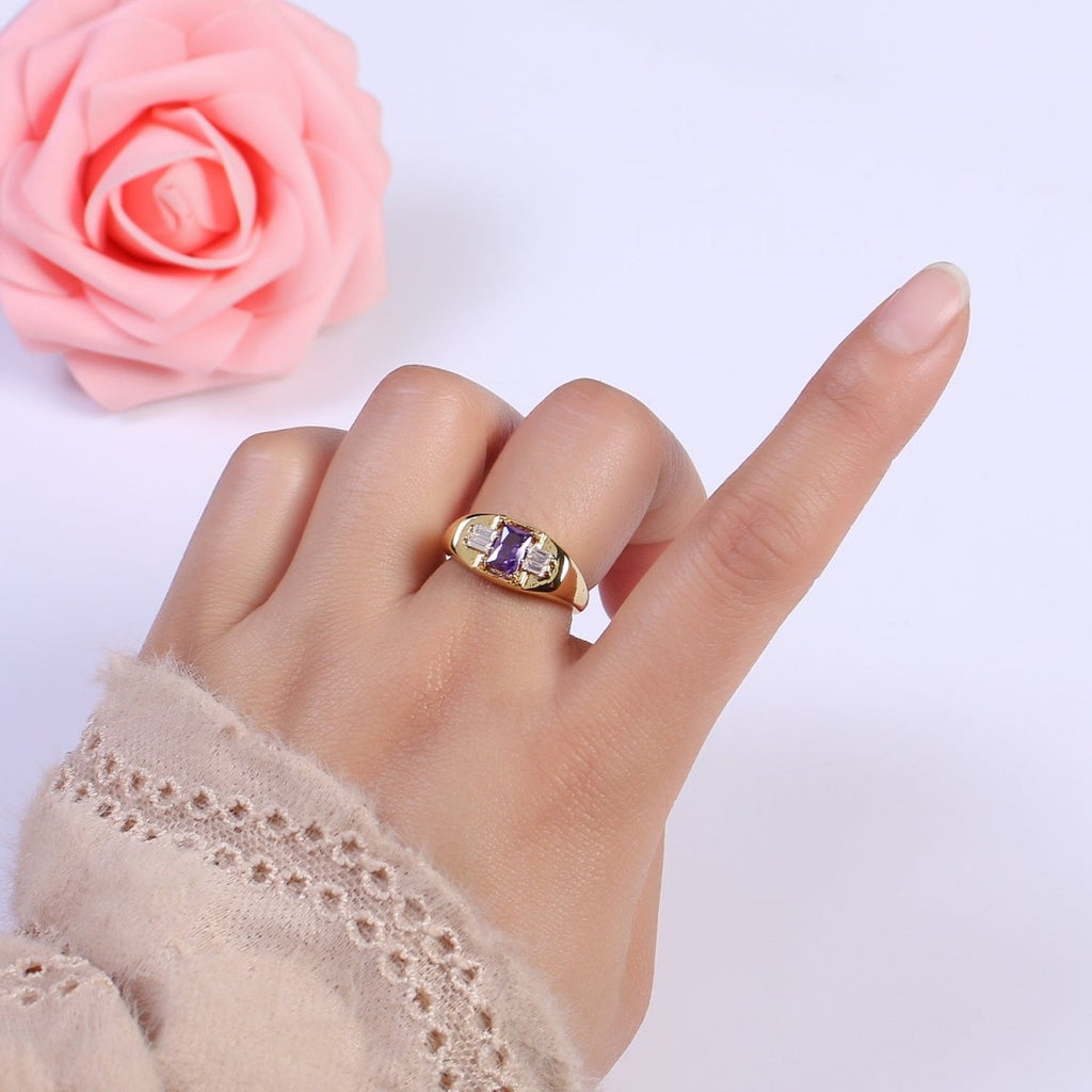 24K Gold plated Multiple Color Crystal Cubic Zirconia CZ Cuff Ring, Minimalist Clear Baguette Signet Adjustable Ring  S-327~S-330 S-335~S-338