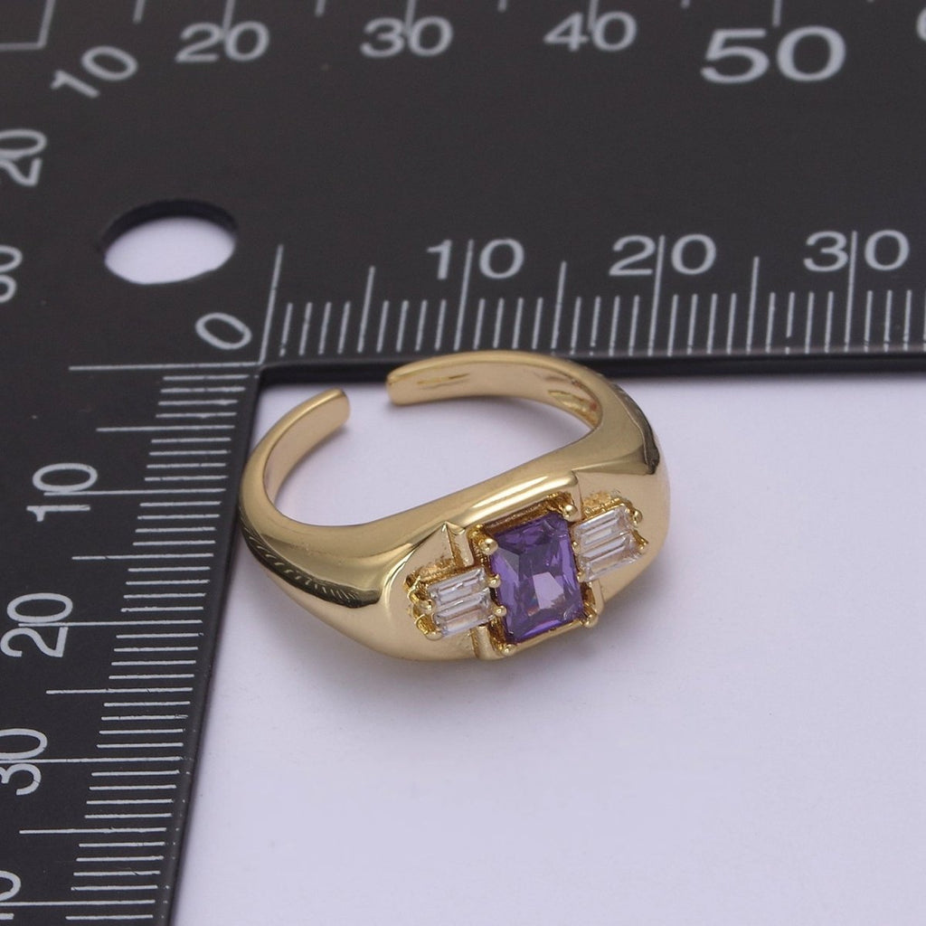 24K Gold plated Multiple Color Crystal Cubic Zirconia CZ Cuff Ring, Minimalist Clear Baguette Signet Adjustable Ring  S-327~S-330 S-335~S-338