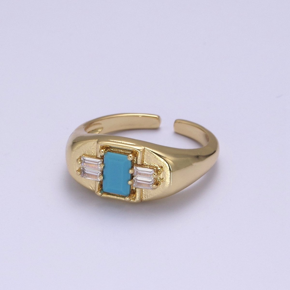 24K Gold plated Multiple Color Crystal Cubic Zirconia CZ Cuff Ring, Minimalist Clear Baguette Signet Adjustable Ring  S-327~S-330 S-335~S-338