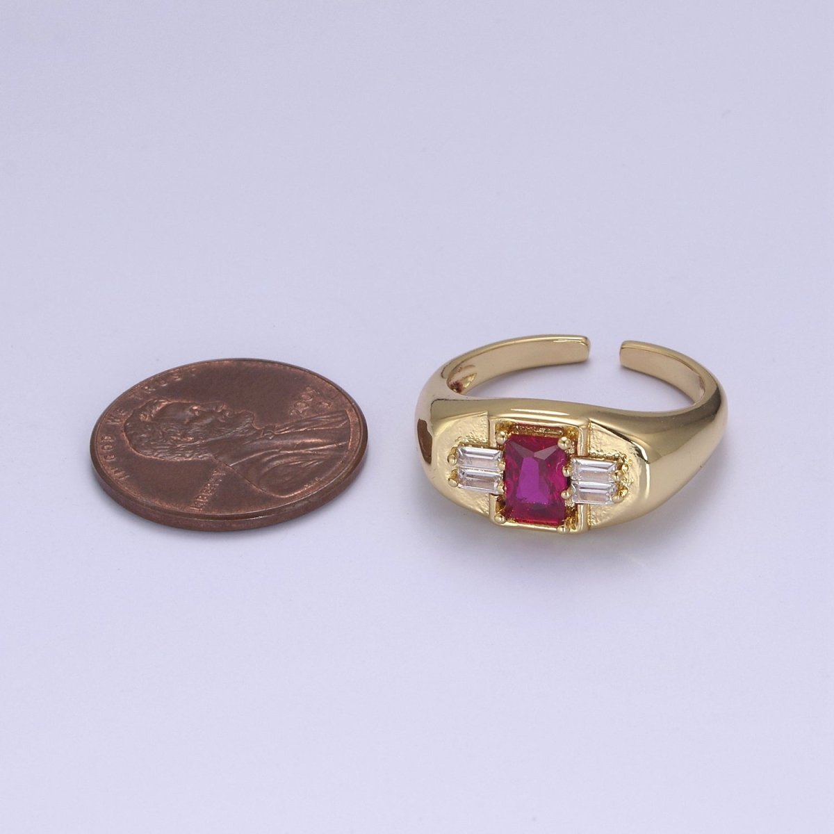 24K Gold plated Multiple Color Crystal Cubic Zirconia CZ Cuff Ring, Minimalist Clear Baguette Signet Adjustable Ring  S-327~S-330 S-335~S-338