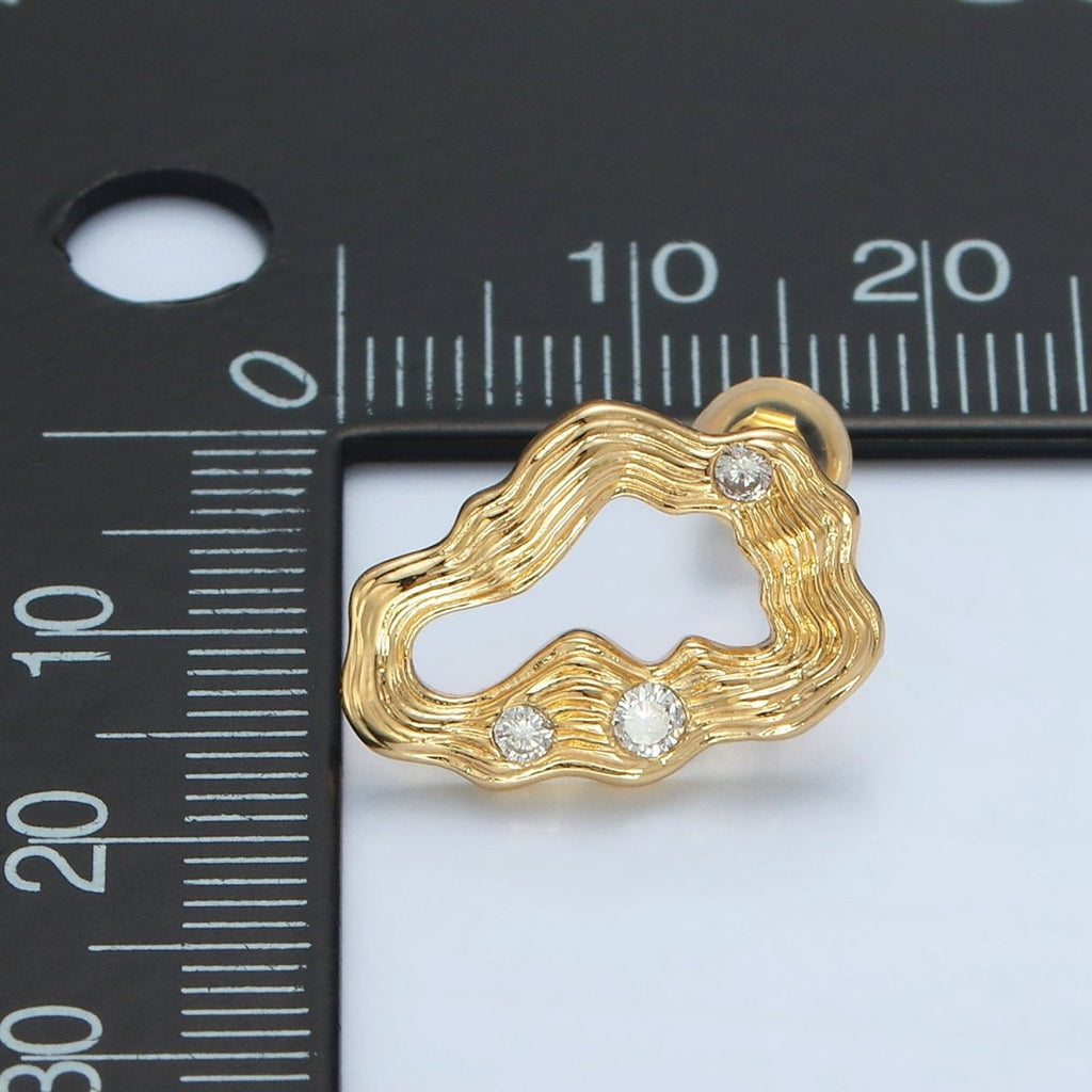 24K Gold plated Multiple CZ Wavy Band Open Abstract Stud Earrings | AD744 - DLUXCA