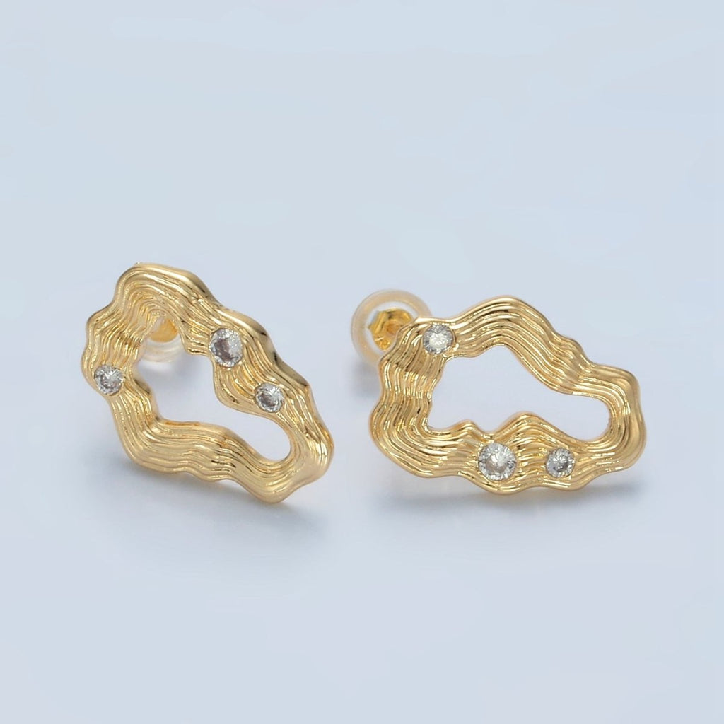 24K Gold plated Multiple CZ Wavy Band Open Abstract Stud Earrings | AD744 - DLUXCA