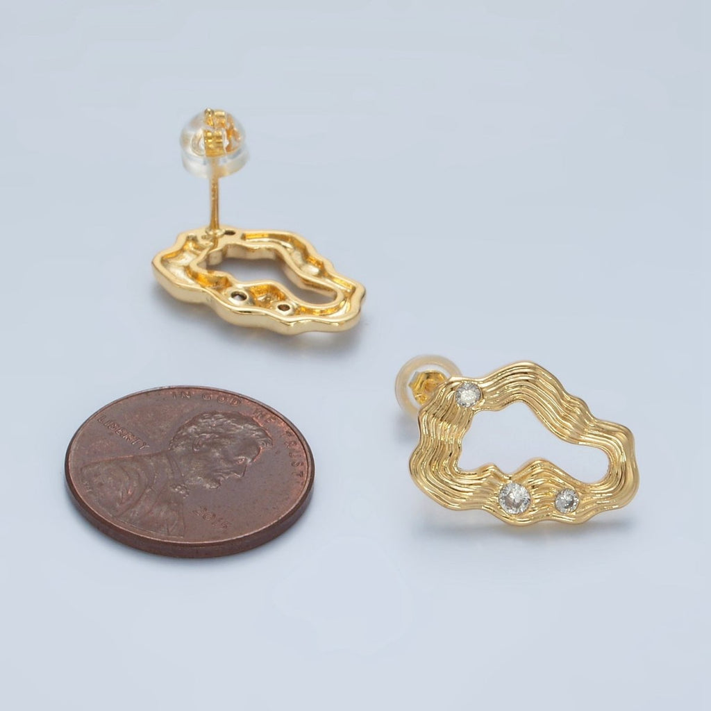 24K Gold plated Multiple CZ Wavy Band Open Abstract Stud Earrings | AD744 - DLUXCA