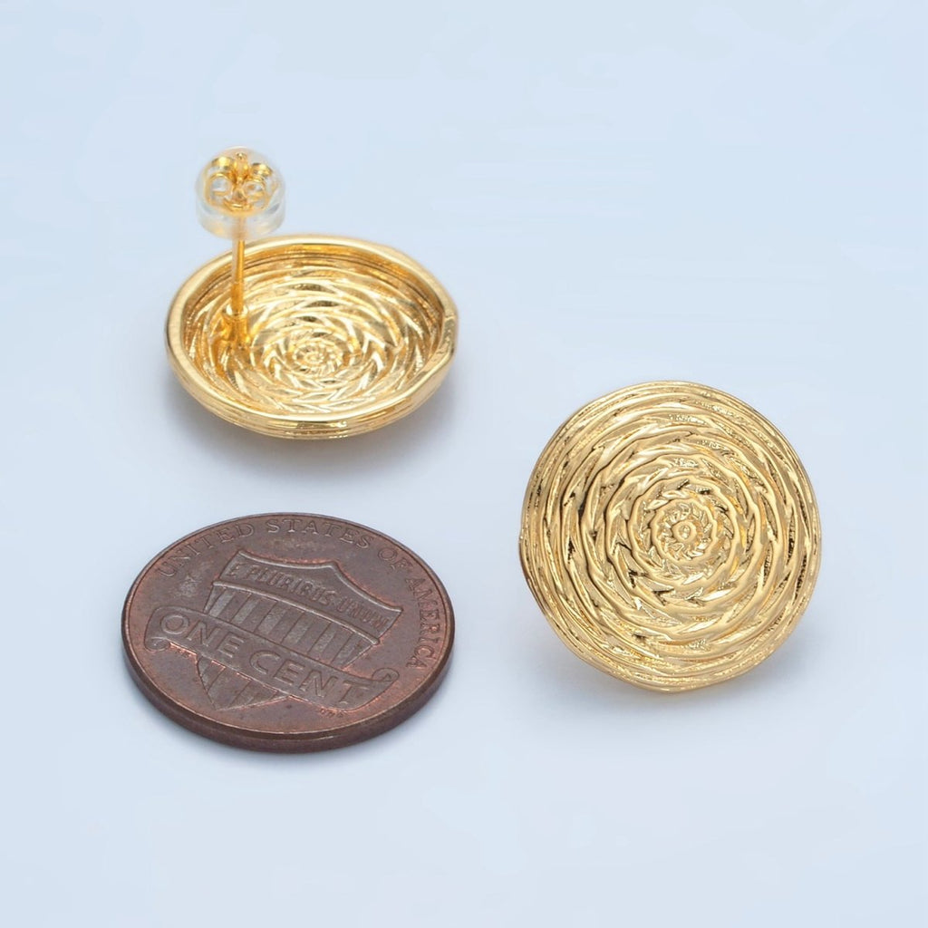 24K Gold plated Multiple Edged Line Circular Round Stud Earrings | AD634 - DLUXCA
