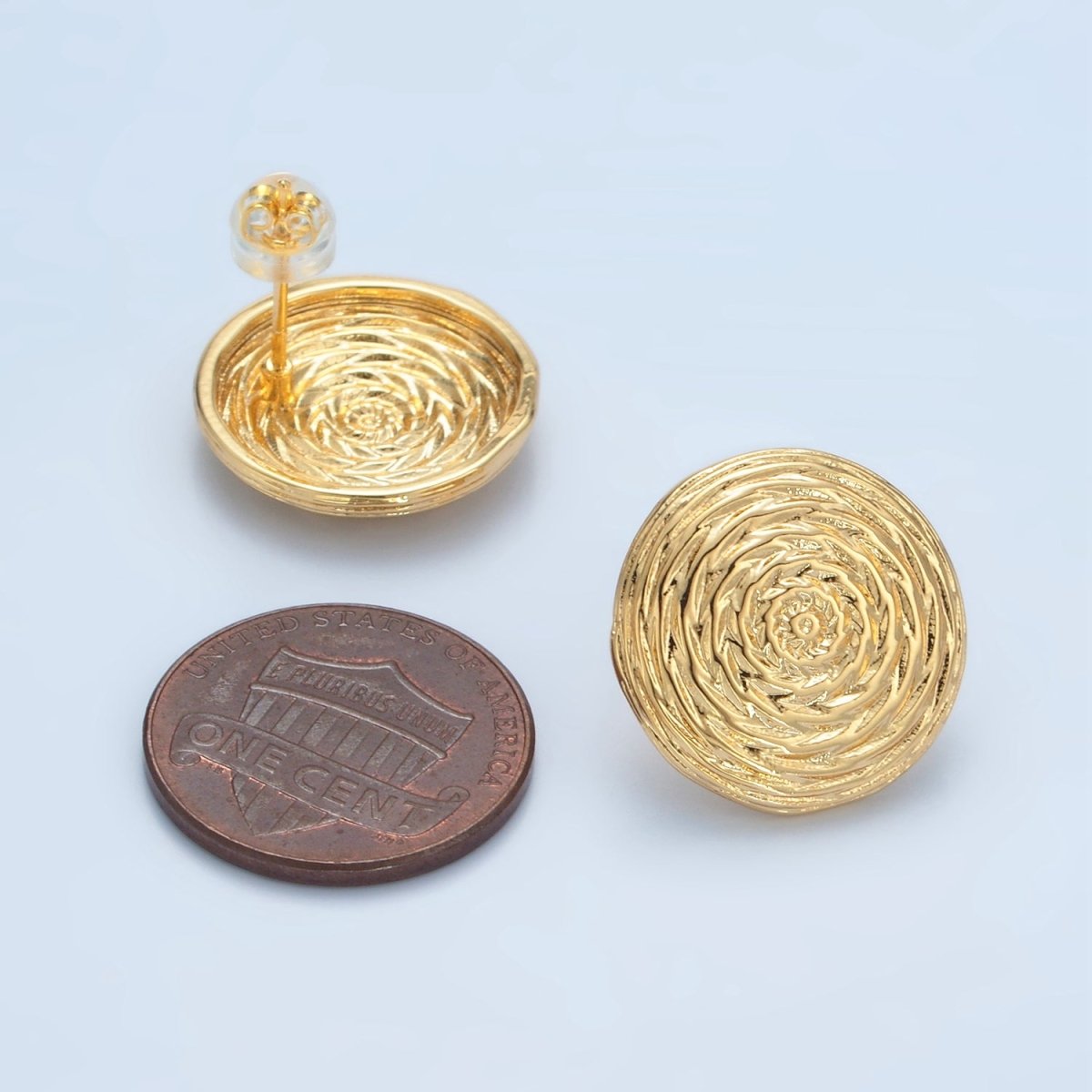 24K Gold plated Multiple Edged Line Circular Round Stud Earrings | AD634 - DLUXCA