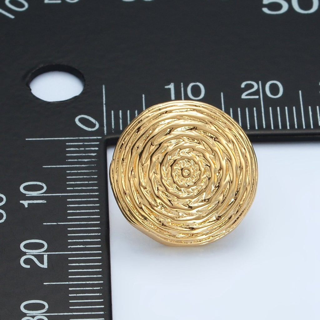 24K Gold plated Multiple Edged Line Circular Round Stud Earrings | AD634 - DLUXCA