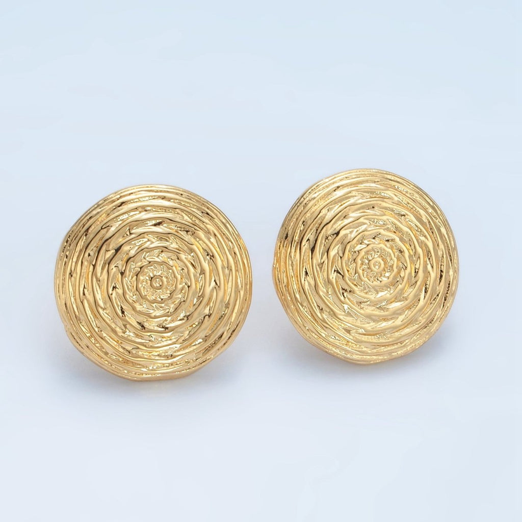 24K Gold plated Multiple Edged Line Circular Round Stud Earrings | AD634 - DLUXCA