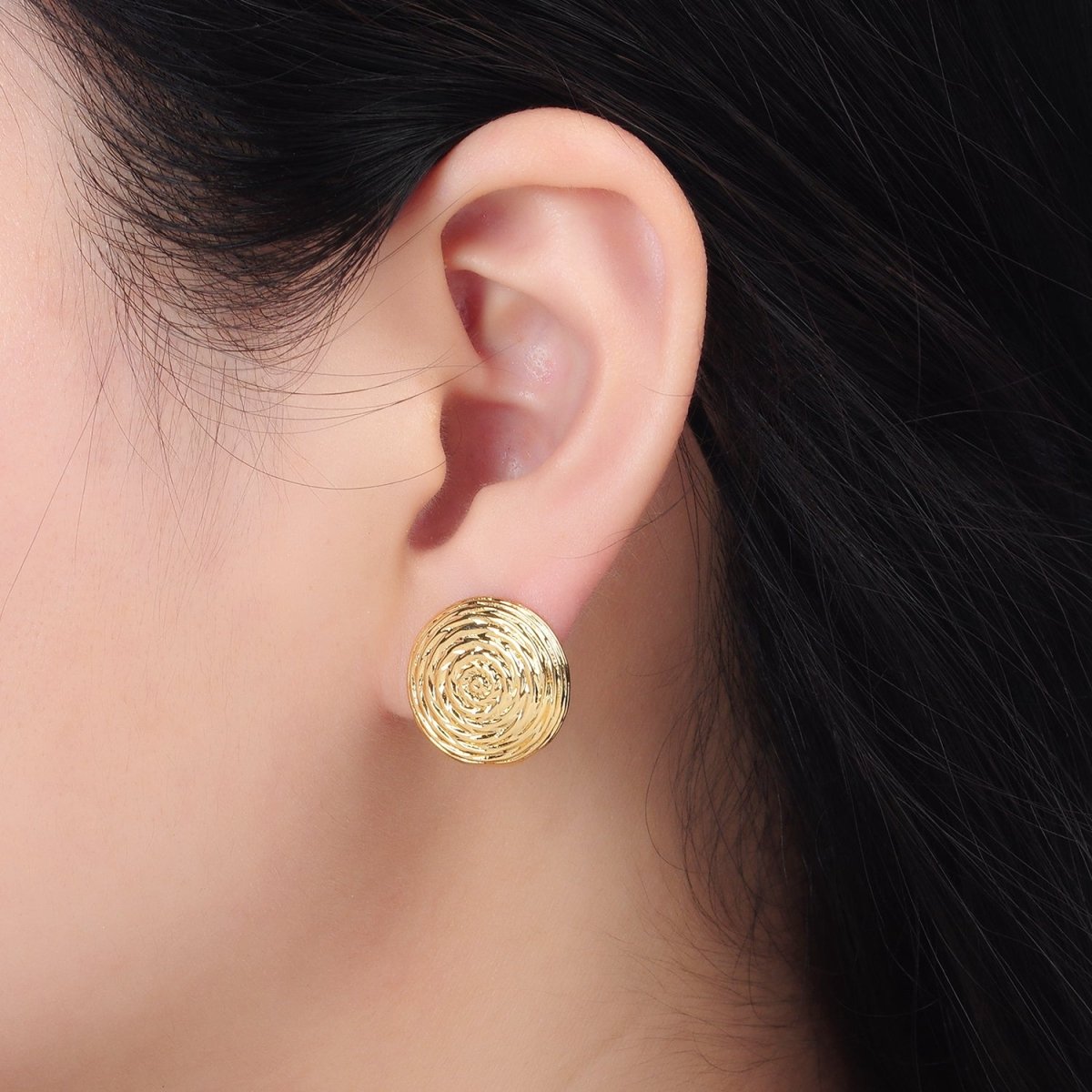 24K Gold plated Multiple Edged Line Circular Round Stud Earrings | AD634 - DLUXCA