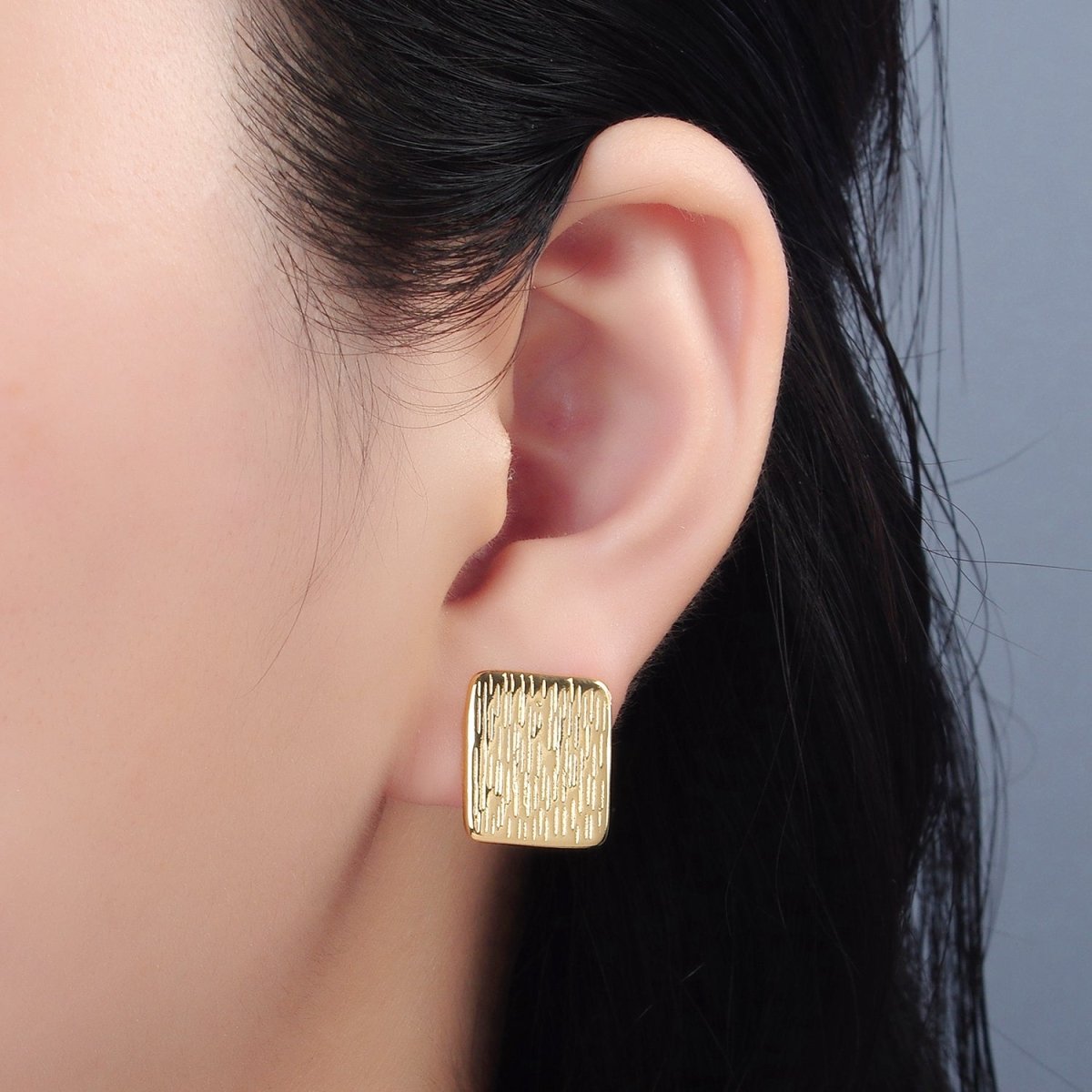 24K Gold plated Multiple Lined Bar Rectangular Stud Earrings | AD652 - DLUXCA