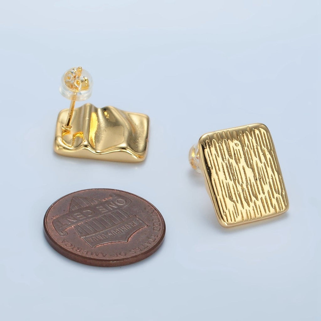 24K Gold plated Multiple Lined Bar Rectangular Stud Earrings | AD652 - DLUXCA
