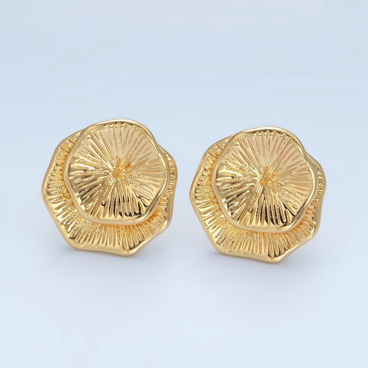 24K Gold plated Multiple Lined Bar Rectangular Stud Earrings | AD652 - DLUXCA